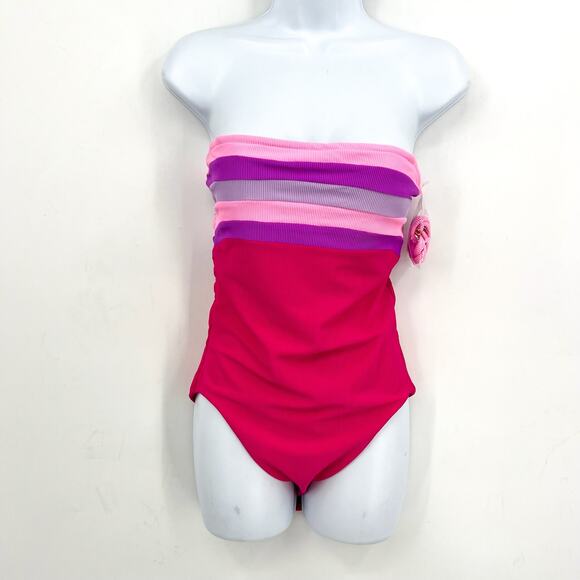 BEACH RIOT Jessa Bandeau One Piece Swimsuit Medium Pink Raspberry Colorblock NWT - Picture 4 of 12